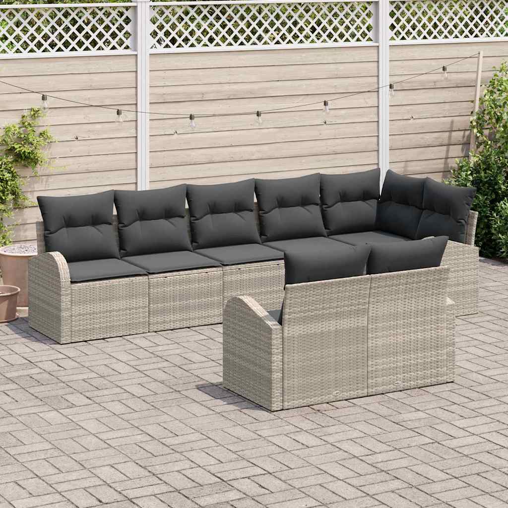 Gartensofa-set mit Kissen 8 pcs Hellgrau Poly-Rattan