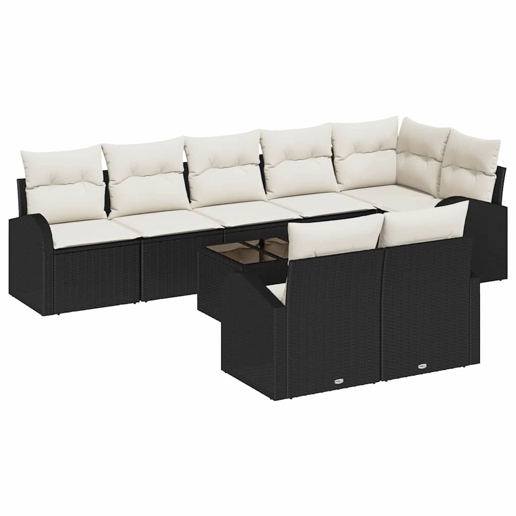 Gartensofa-set mit Kissen 9 pcs Schwarz und Weiß Poly-Rattan