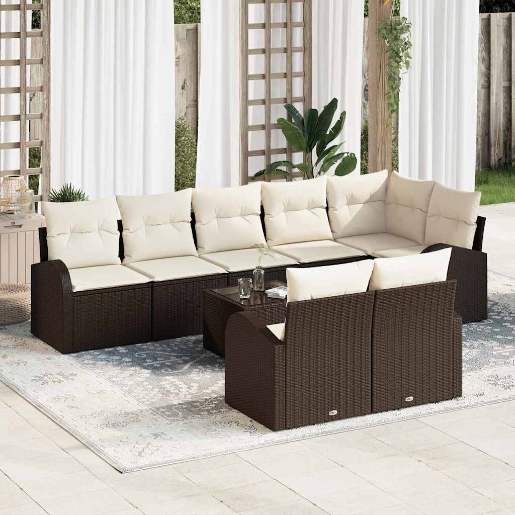 Gartensofa-set mit Kissen 9 pcs Braun und Weiß Poly-Rattan