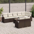 Gartensofa-set mit Kissen 9 pcs Braun und Weiß Poly-Rattan