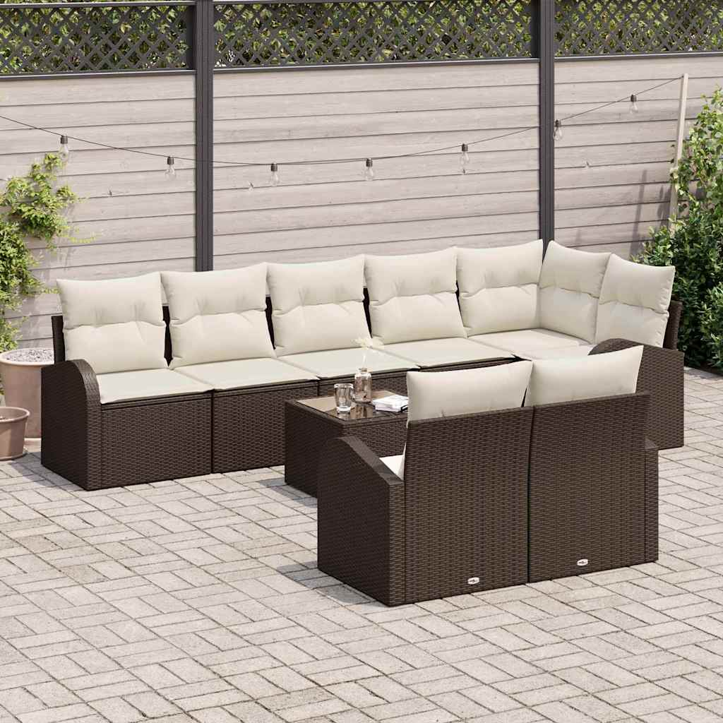Gartensofa-set mit Kissen 9 pcs Braun und Weiß Poly-Rattan