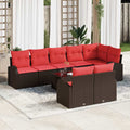 Gartensofa-set mit Kissen 9 pcs Braun und Rot Poly-Rattan