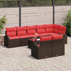 Gartensofa-set mit Kissen 9 pcs Braun und Rot Poly-Rattan