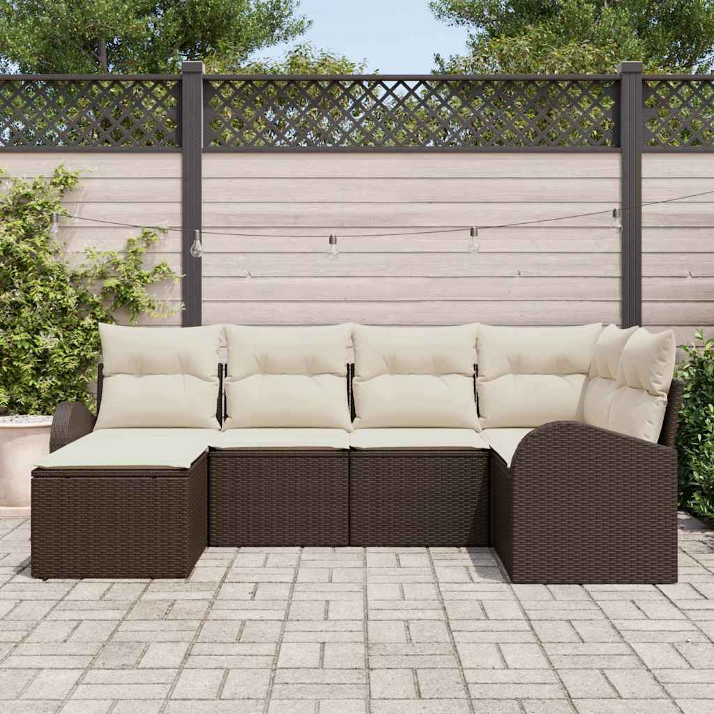Sofa Set mit Kissen 6 pcs Braun und Weiß Poly-Rattan