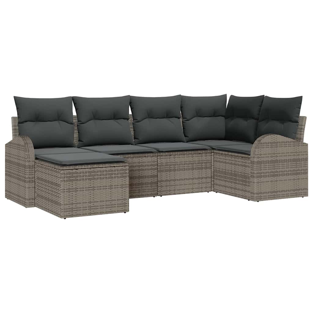 Sofa Set mit Kissen mit Speicher 6 pcs Grau Poly-Rattan