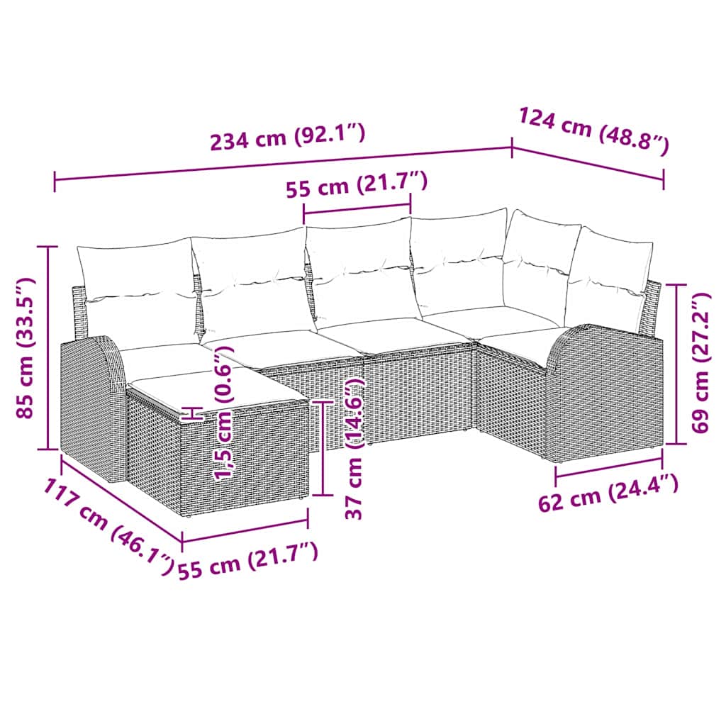Sofa Set mit Kissen mit Speicher 6 pcs Grau Poly-Rattan