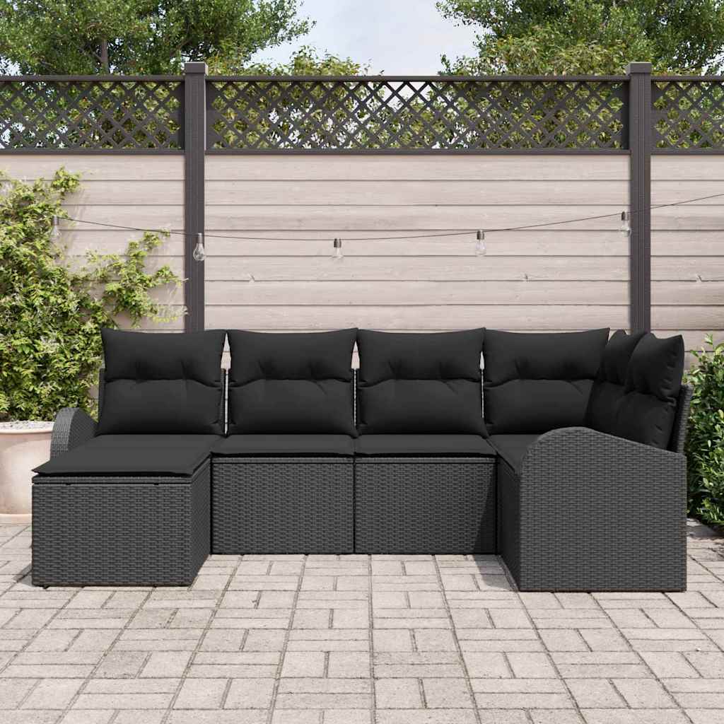Sofa Set mit Kissen mit Speicher 6 pcs Schwarz Poly-Rattan