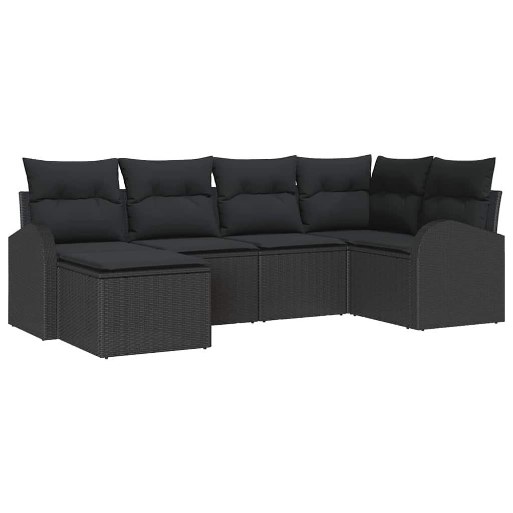 Sofa Set mit Kissen mit Speicher 6 pcs Schwarz Poly-Rattan