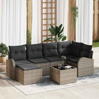 Sofa Set mit Kissen mit Speicher 7 pcs Grau Poly-Rattan