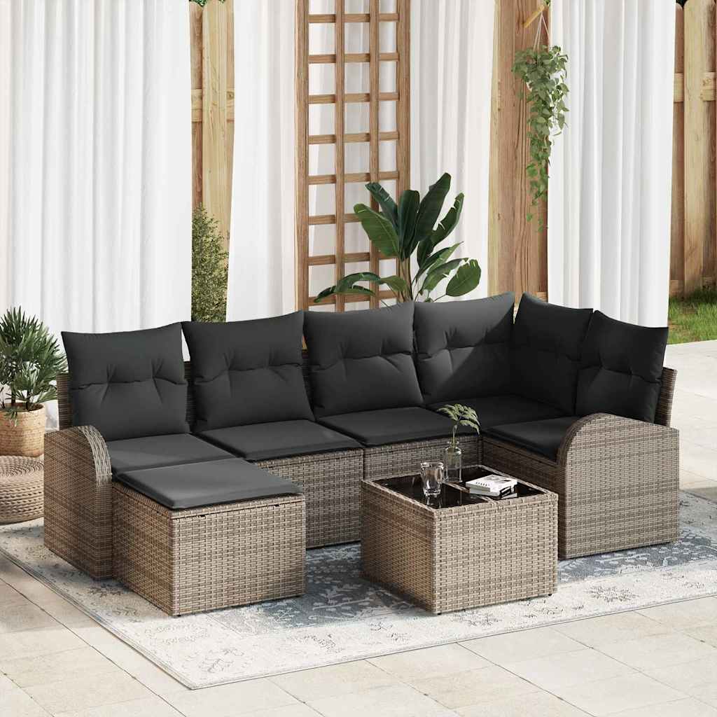 Sofa Set mit Kissen mit Speicher 7 pcs Grau Poly-Rattan