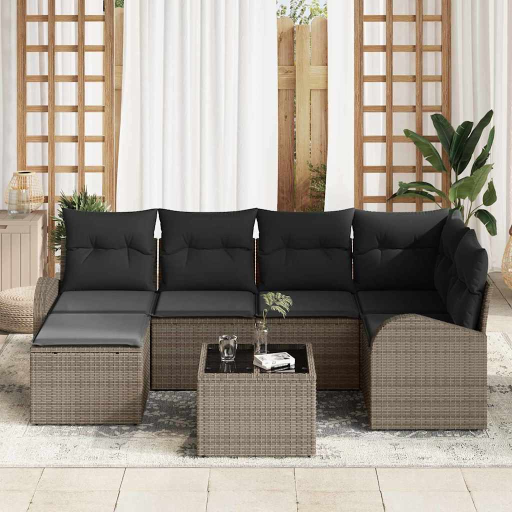 Sofa Set mit Kissen mit Speicher 7 pcs Grau Poly-Rattan
