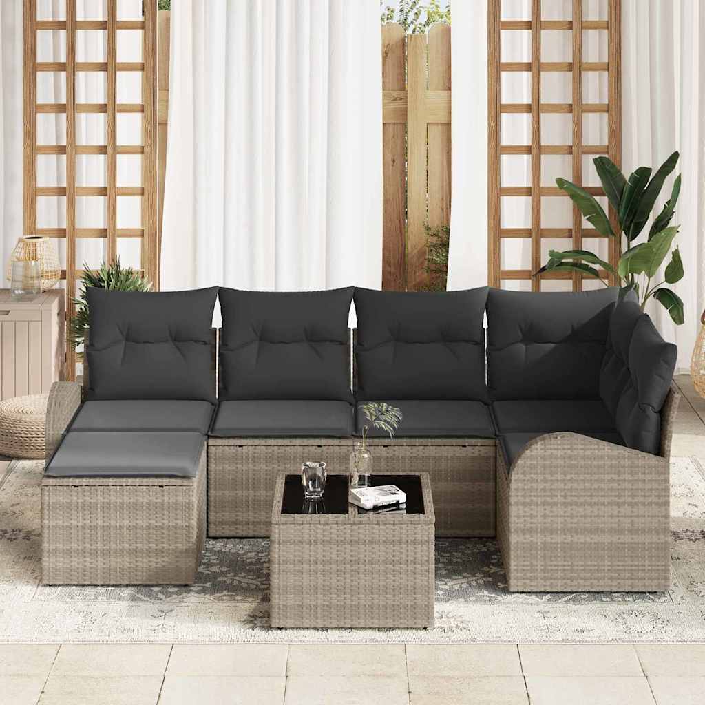 Sofa Set mit Kissen mit Speicher 7 pcs Hellgrau Poly-Rattan