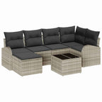 Sofa Set mit Kissen mit Speicher 7 pcs Hellgrau Poly-Rattan