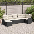 Sofa Set mit Kissen mit Speicher 7 pcs Schwarz Poly-Rattan