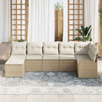 Sofa Set mit Kissen mit Speicher 7 pcs Beige Poly-Rattan