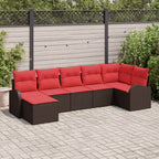 Sofa Set mit Kissen 7 pcs Braun und Rot Poly-Rattan