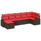 Sofa Set mit Kissen 7 pcs Braun und Rot Poly-Rattan