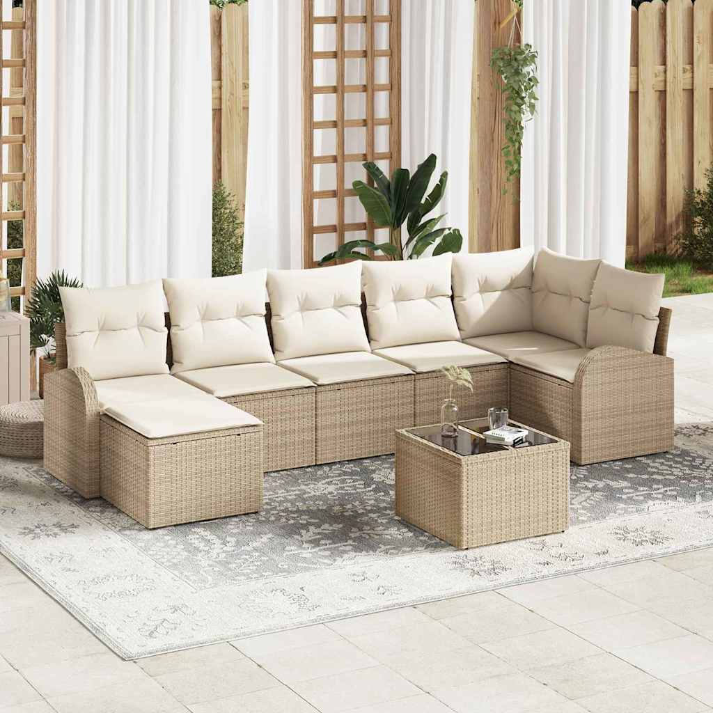Sofa Set mit Kissen mit Speicher 8 pcs Beige Poly-Rattan