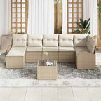 Sofa Set mit Kissen mit Speicher 8 pcs Beige Poly-Rattan