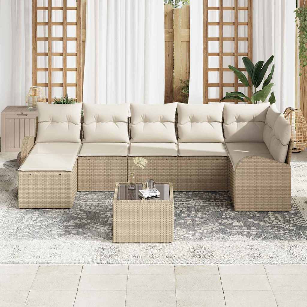Sofa Set mit Kissen mit Speicher 8 pcs Beige Poly-Rattan