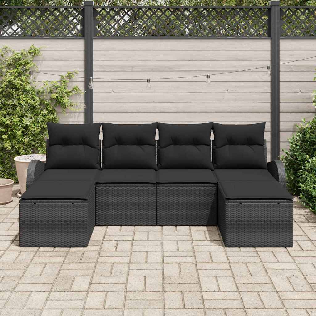 Sofa Set mit Kissen mit Speicher 6 pcs Schwarz Poly-Rattan