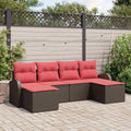 Sofa Set mit Kissen 6 pcs Braun und Rot Poly-Rattan