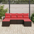 Sofa Set mit Kissen 6 pcs Braun und Rot Poly-Rattan