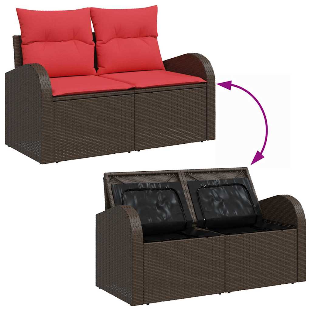 Sofa Set mit Kissen 6 pcs Braun und Rot Poly-Rattan