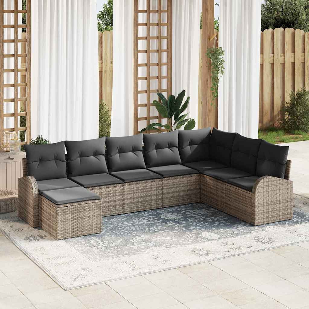 Sofa Set mit Kissen mit Speicher 8 pcs Grau Poly-Rattan