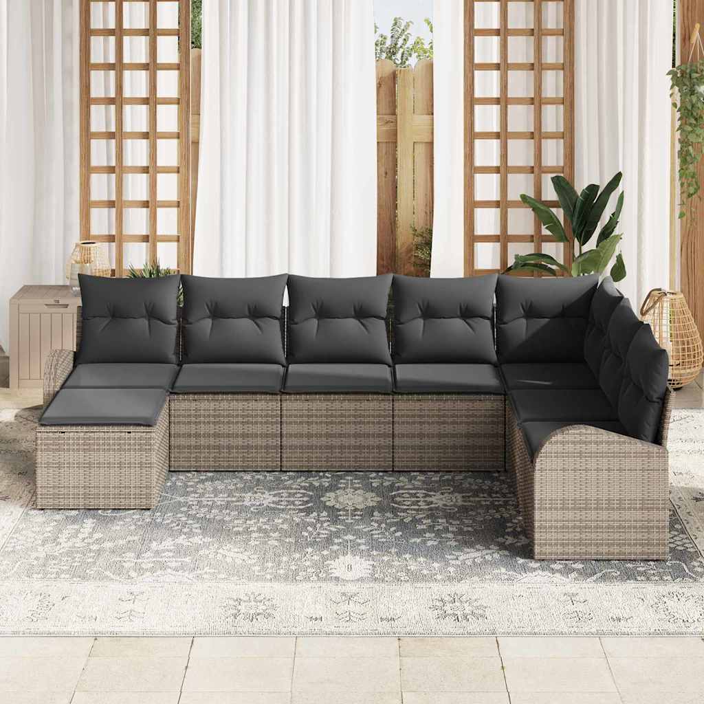 Sofa Set mit Kissen mit Speicher 8 pcs Grau Poly-Rattan