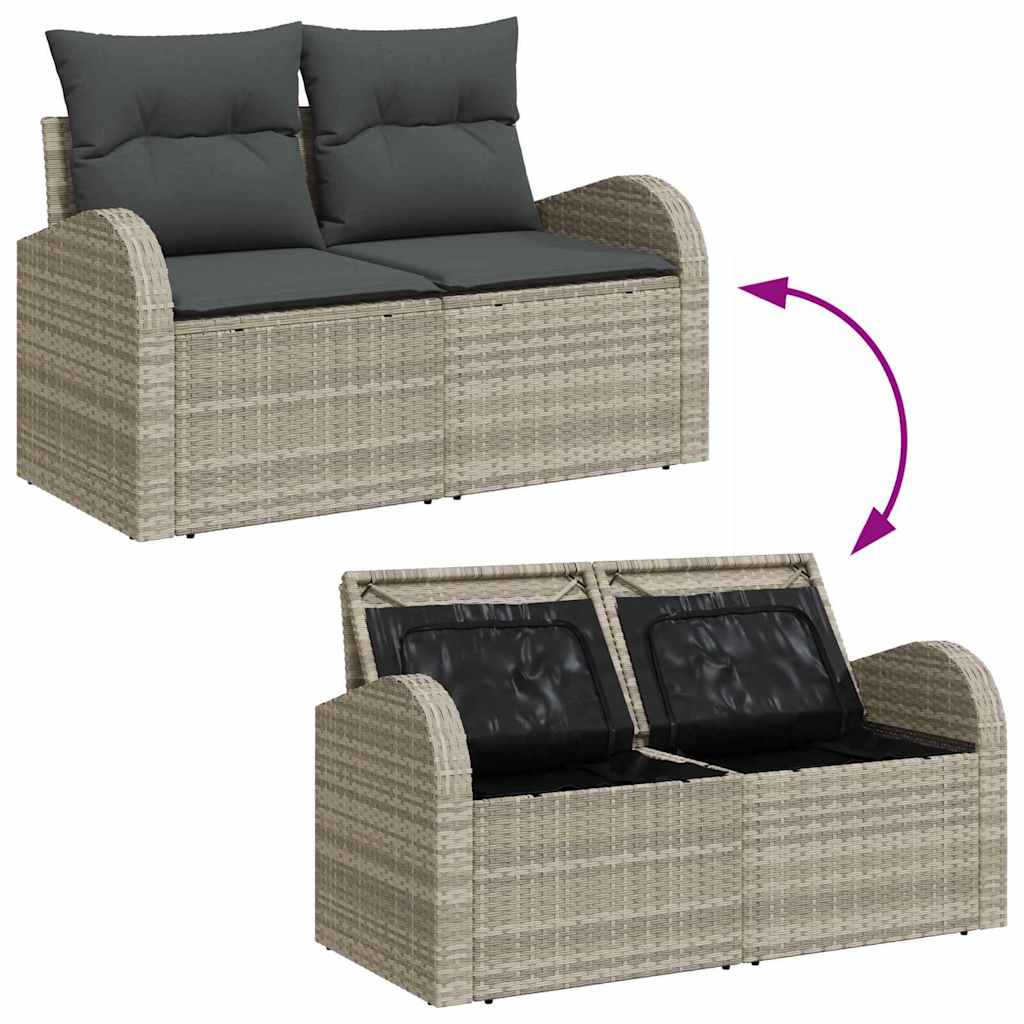 Sofa Set mit Kissen mit Speicher 8 pcs Hellgrau Poly-Rattan