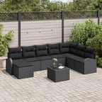 Sofa Set mit Kissen mit Speicher 9 pcs Schwarz Poly-Rattan