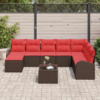 Sofa Set mit Kissen 9 pcs Braun und Rot Poly-Rattan