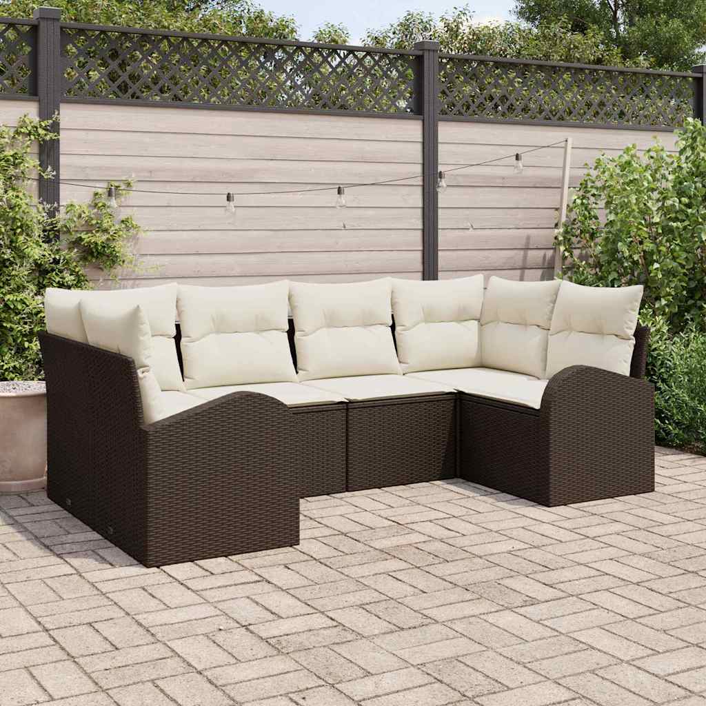 Gartensofa-set mit Kissen 6 pcs Braun und Weiß Poly-Rattan