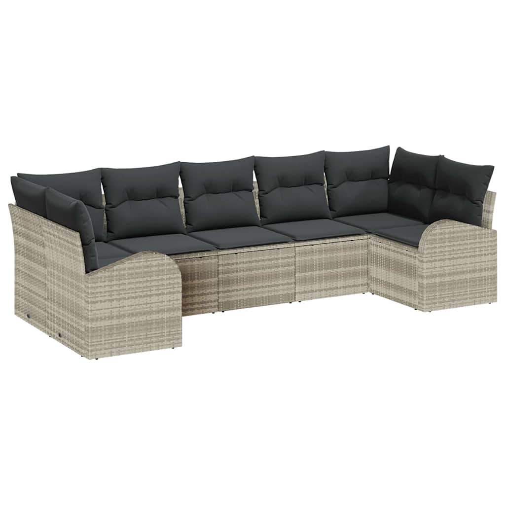 Gartensofa-set mit Kissen 7 pcs Hellgrau Poly-Rattan