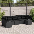 Gartensofa-set mit Kissen 7 pcs Schwarz Poly-Rattan