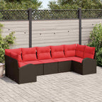 Gartensofa-set mit Kissen 7 pcs Braun und Rot Poly-Rattan