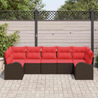 Gartensofa-set mit Kissen 7 pcs Braun und Rot Poly-Rattan