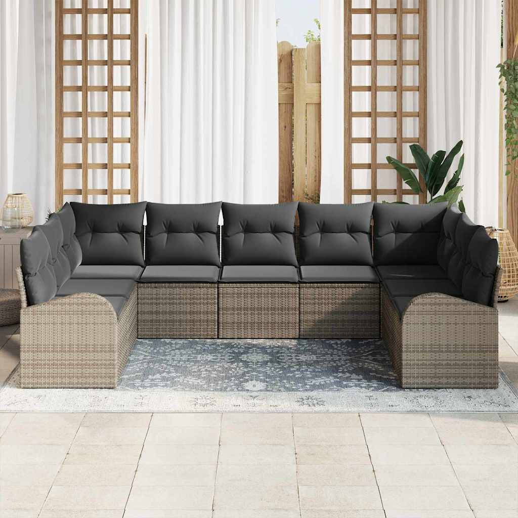 Gartensofa-set mit Kissen mit Speicher 9 pcs Grau Poly-Rattan