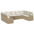 Gartensofa-set mit Kissen 9 pcs Beige und Weiß Poly-Rattan