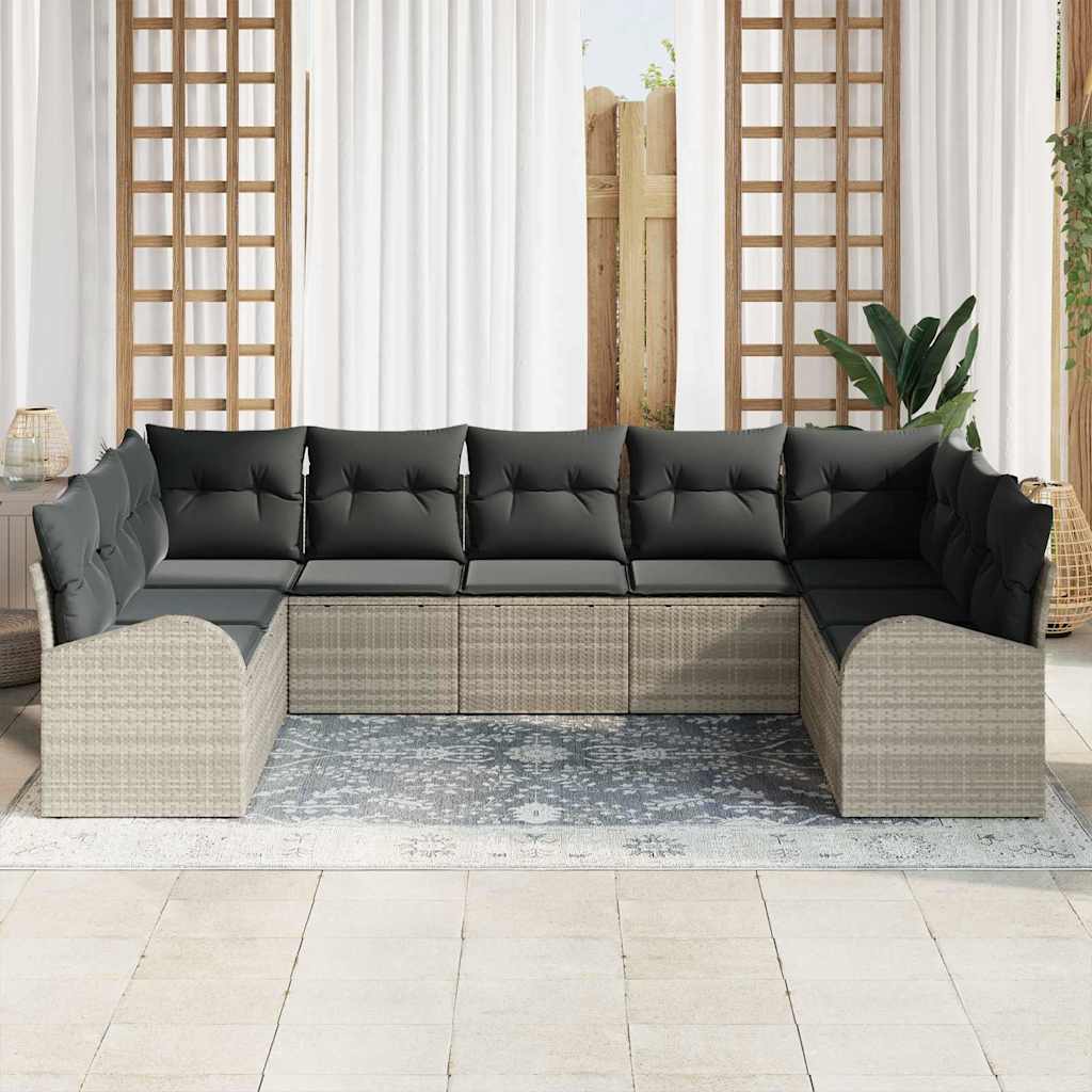 Gartensofa-set mit Kissen 9 pcs Hellgrau Poly-Rattan