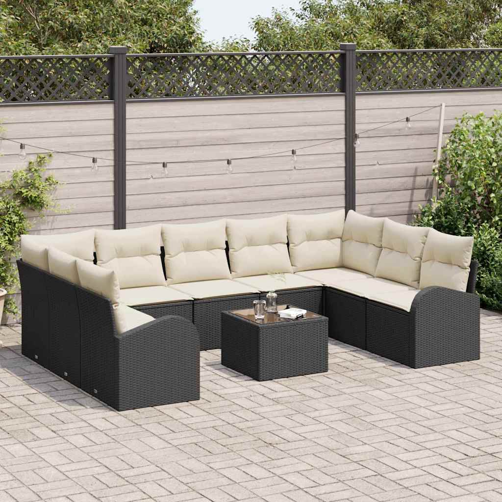 Gartensofa-set mit Kissen 10 pcs Schwarz und Weiß Poly-Rattan