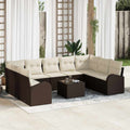 Gartensofa-set mit Kissen 10 pcs Braun und Weiß Poly-Rattan