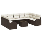 Gartensofa-set mit Kissen 10 pcs Braun und Weiß Poly-Rattan