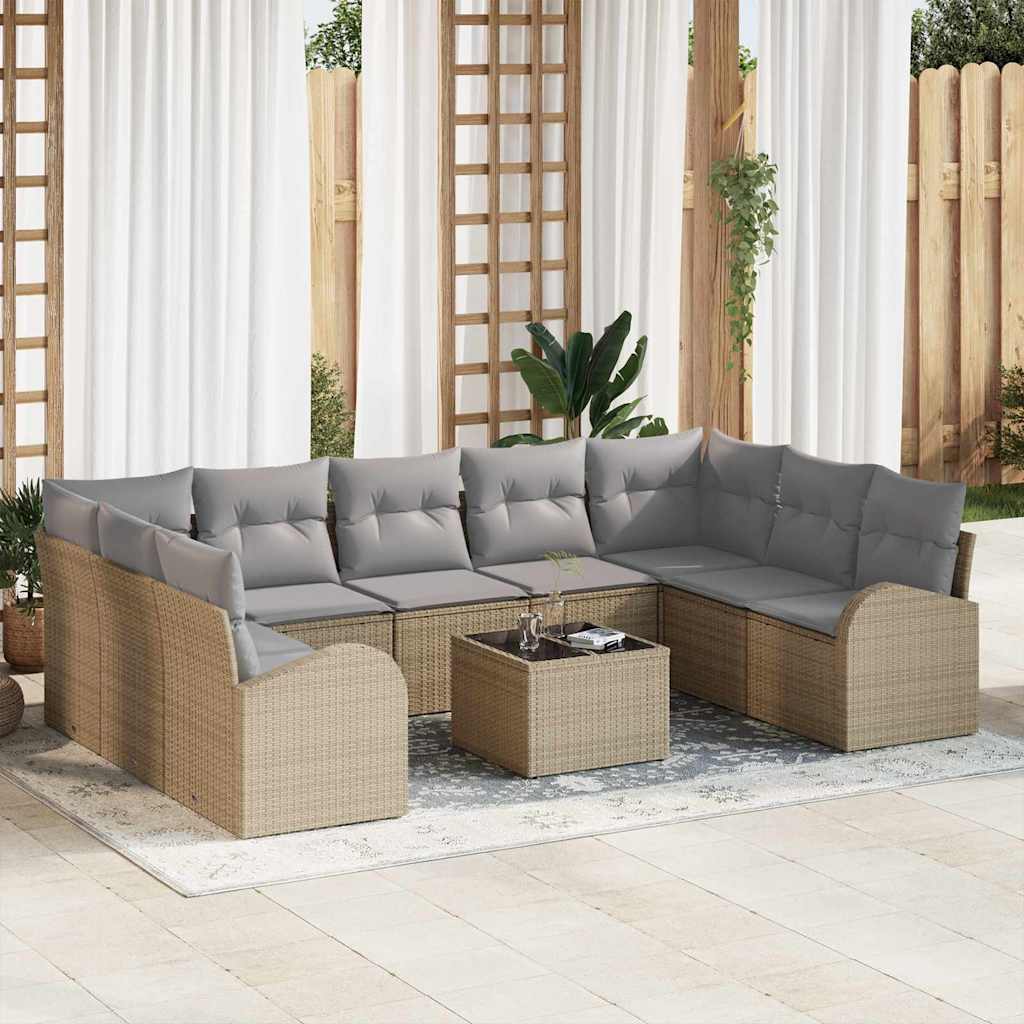 Gartensofa-set mit Kissen 10 pcs Beige und hellgrau Poly-Rattan