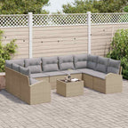 Gartensofa-set mit Kissen 10 pcs Beige und hellgrau Poly-Rattan
