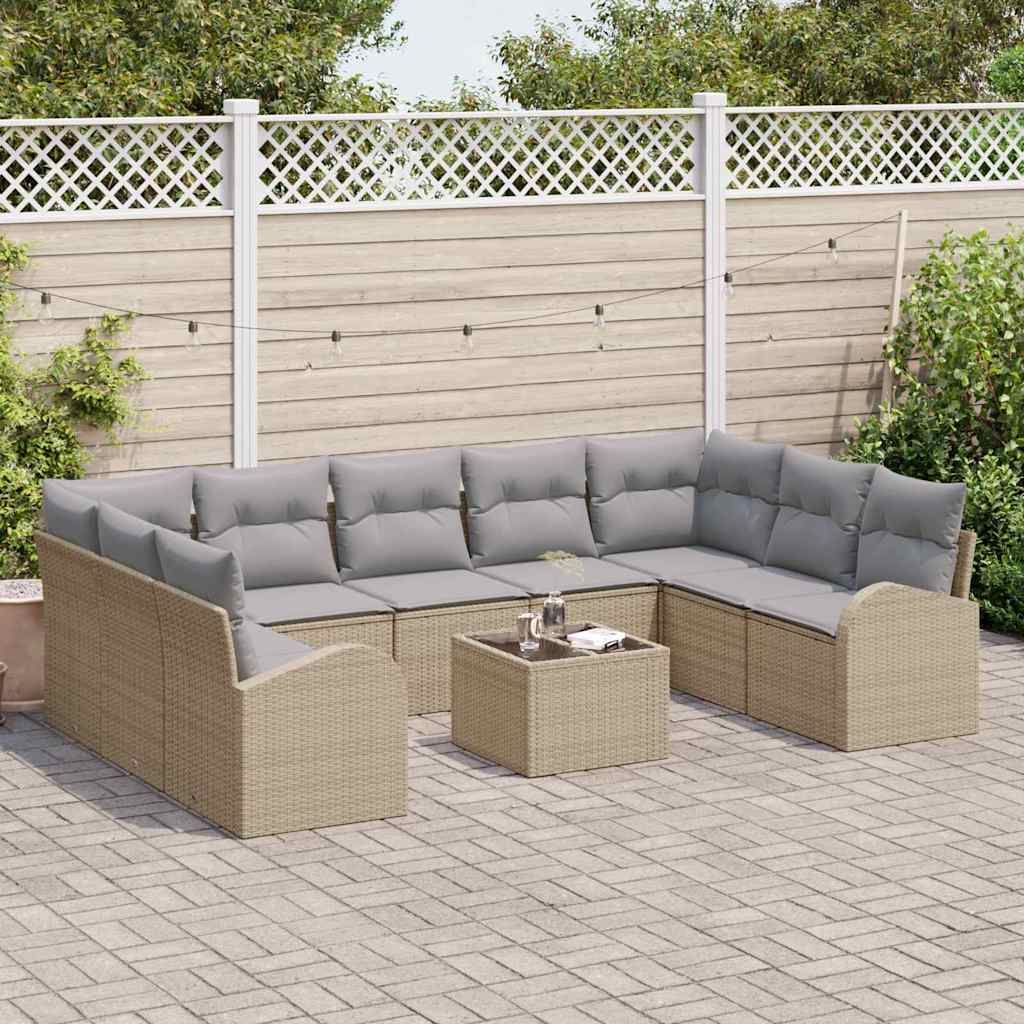 Gartensofa-set mit Kissen 10 pcs Beige und hellgrau Poly-Rattan