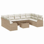Gartensofa-set mit Kissen 10 pcs Beige und Weiß Poly-Rattan