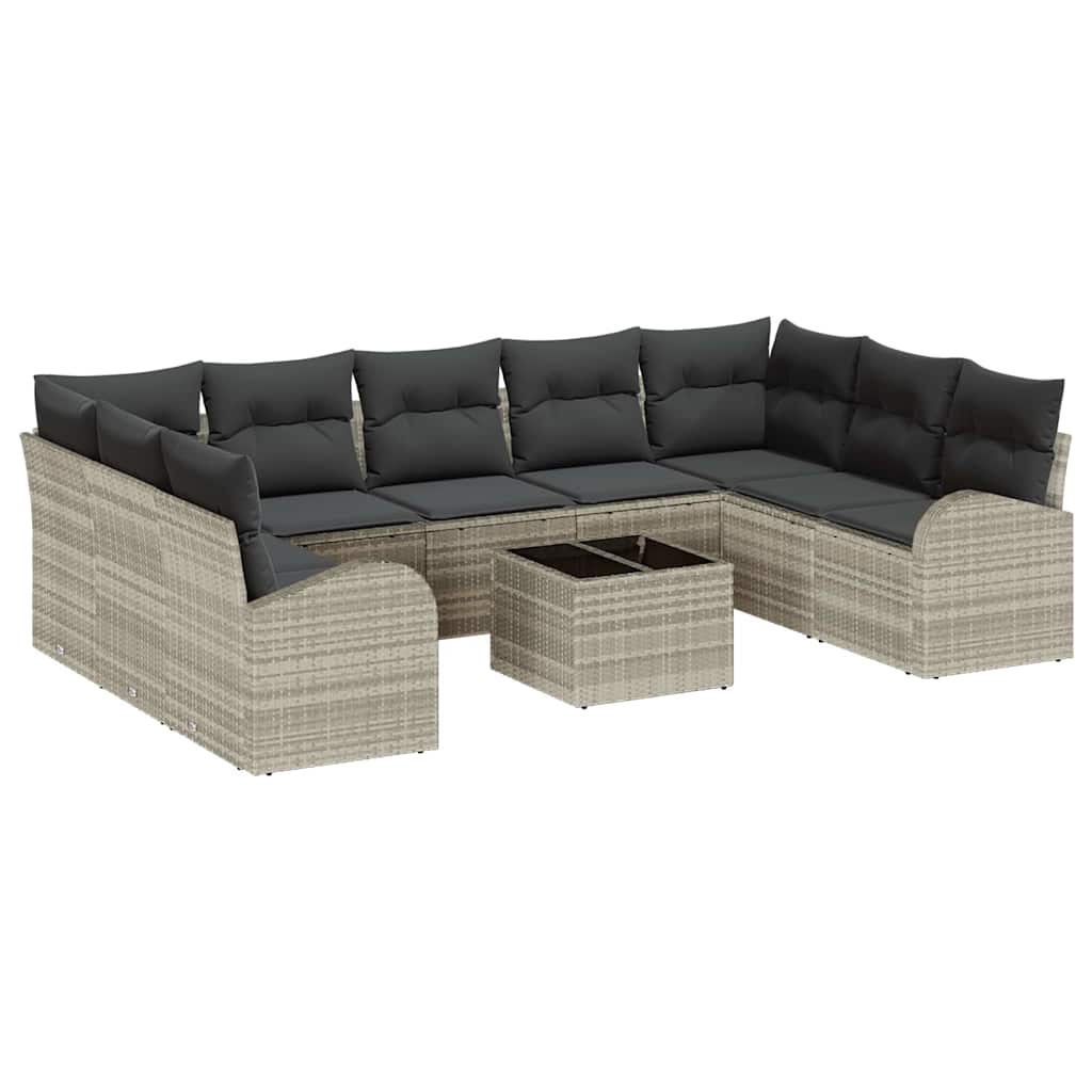 Gartensofa-set mit Kissen 10 pcs Hellgrau Poly-Rattan
