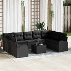 Gartensofa-set mit Kissen 10 pcs Schwarz Poly-Rattan